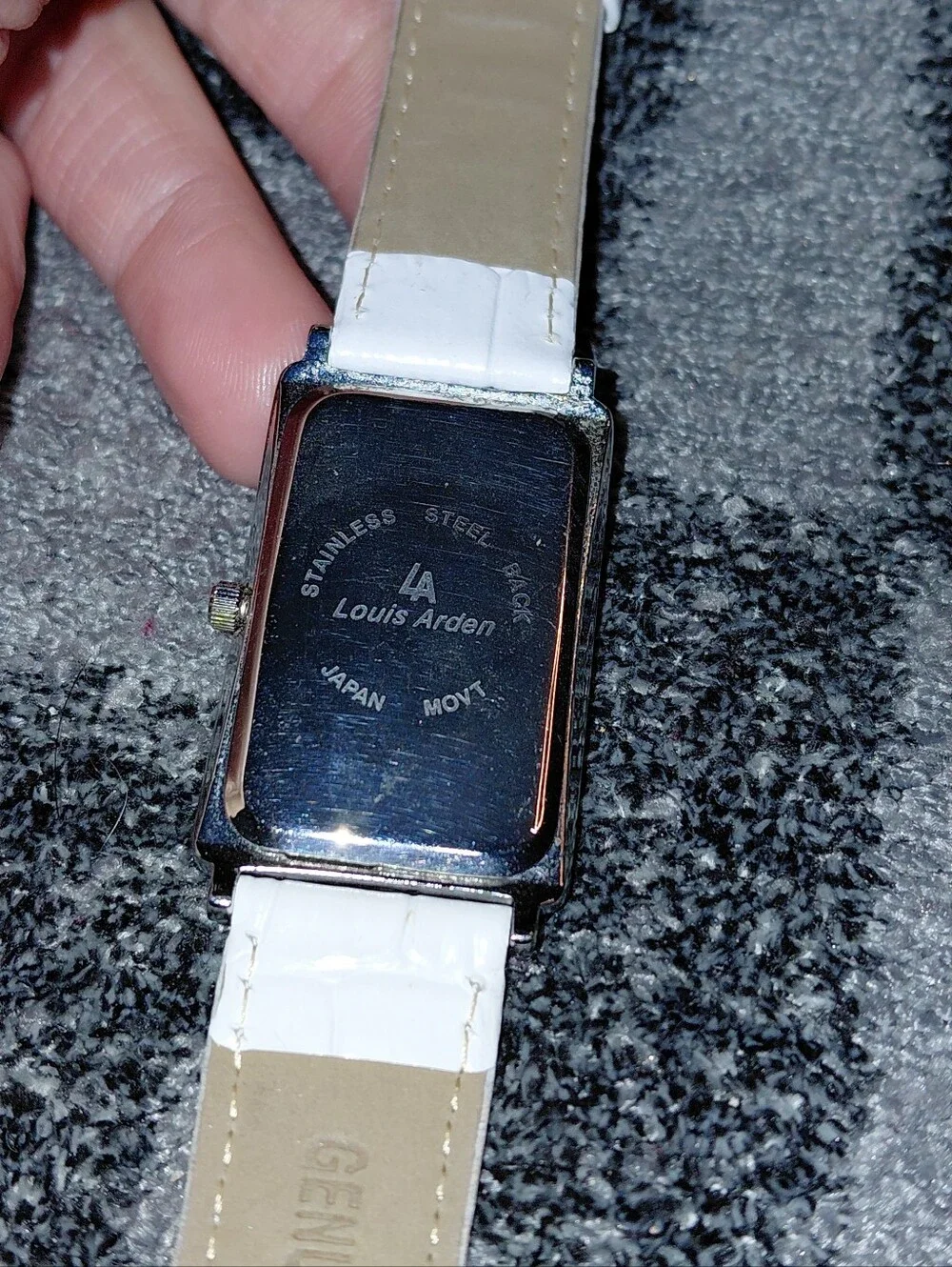 Vintage Louis Arden Art Deco Tank Watch Crystal Bezel White Croc Strap Quartz CC